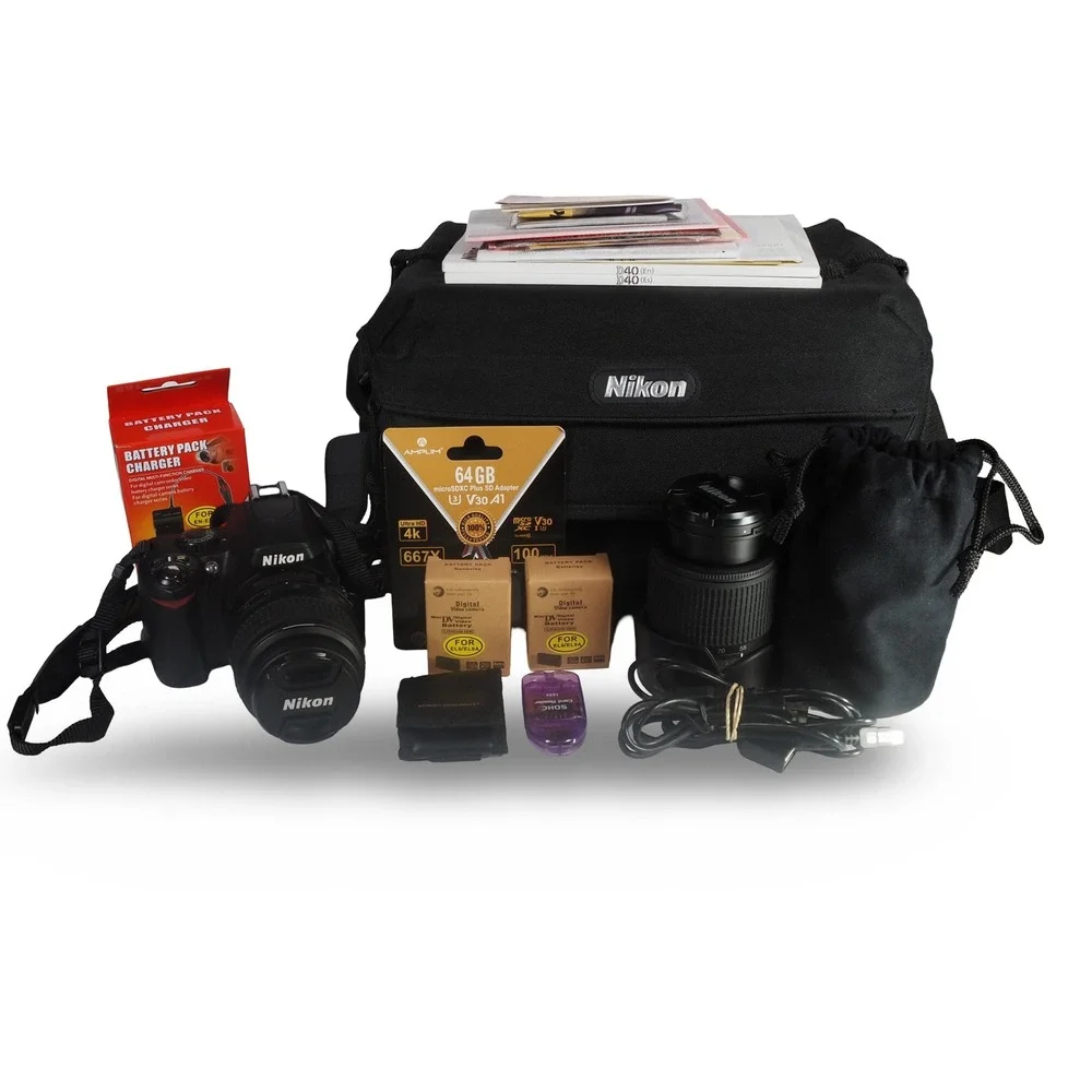 Nikon D40 DSLR Camera Bundle Shutter Count 109 Black‎ 18-55mm 55-200mm Lenses